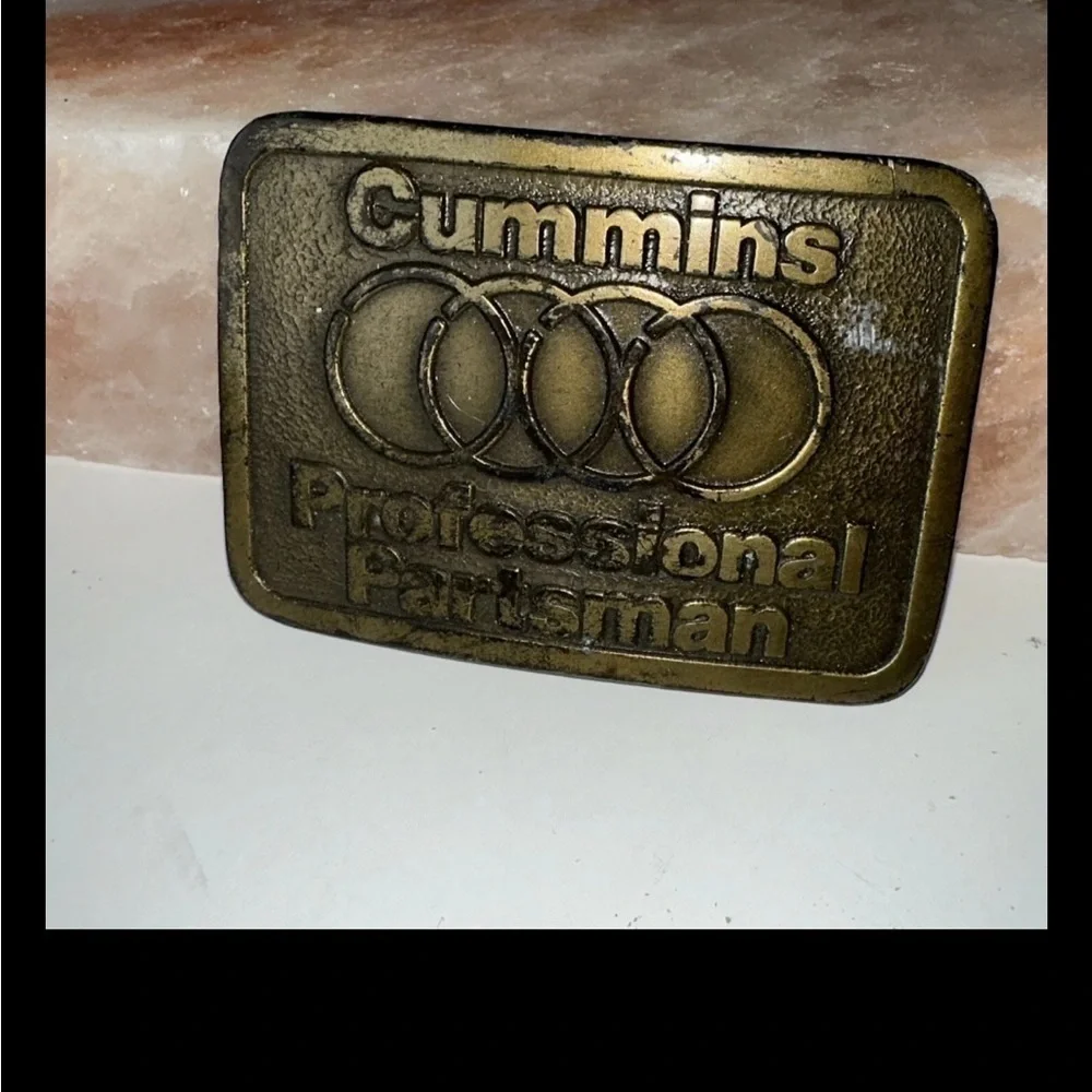 Vintage Cummins Professional Partsman Brass Belt Buckle Diesel Truck Logo